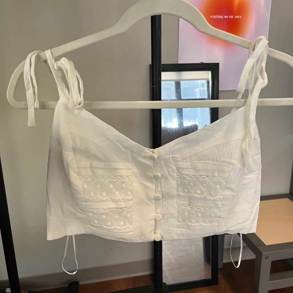 Princess Polly White Lace Cropped Tank Top